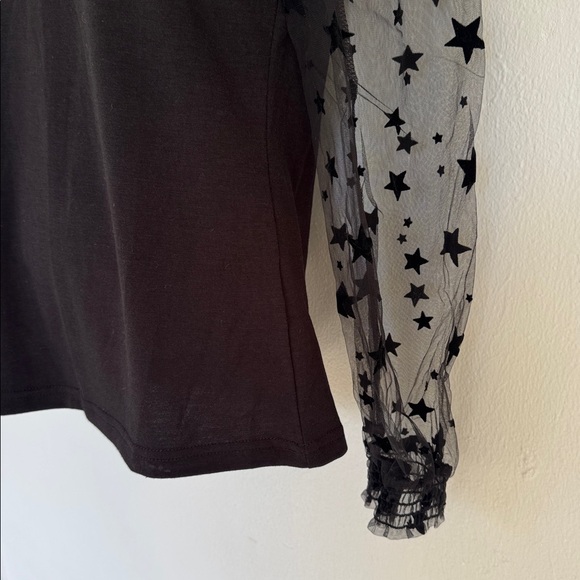 New York & Company black high neck sheer mesh star sleeve top size small - Picture 11 of 16